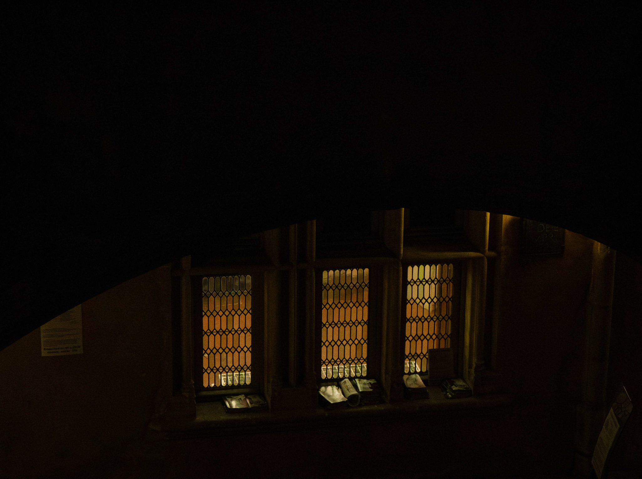 Ces fenêtres se trouvent au musée de l'Imprimerie, dans la ville de Lyon. Je les ait trouvé captivantes, me remémorant les bâtiments et lumières du bâtiment fictif ayant illuminé mon enfance : Poudlard.